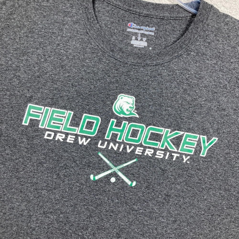 Drew University Field Hockey T Shirt Adult Large Dark Gray Short Sleeve Champion